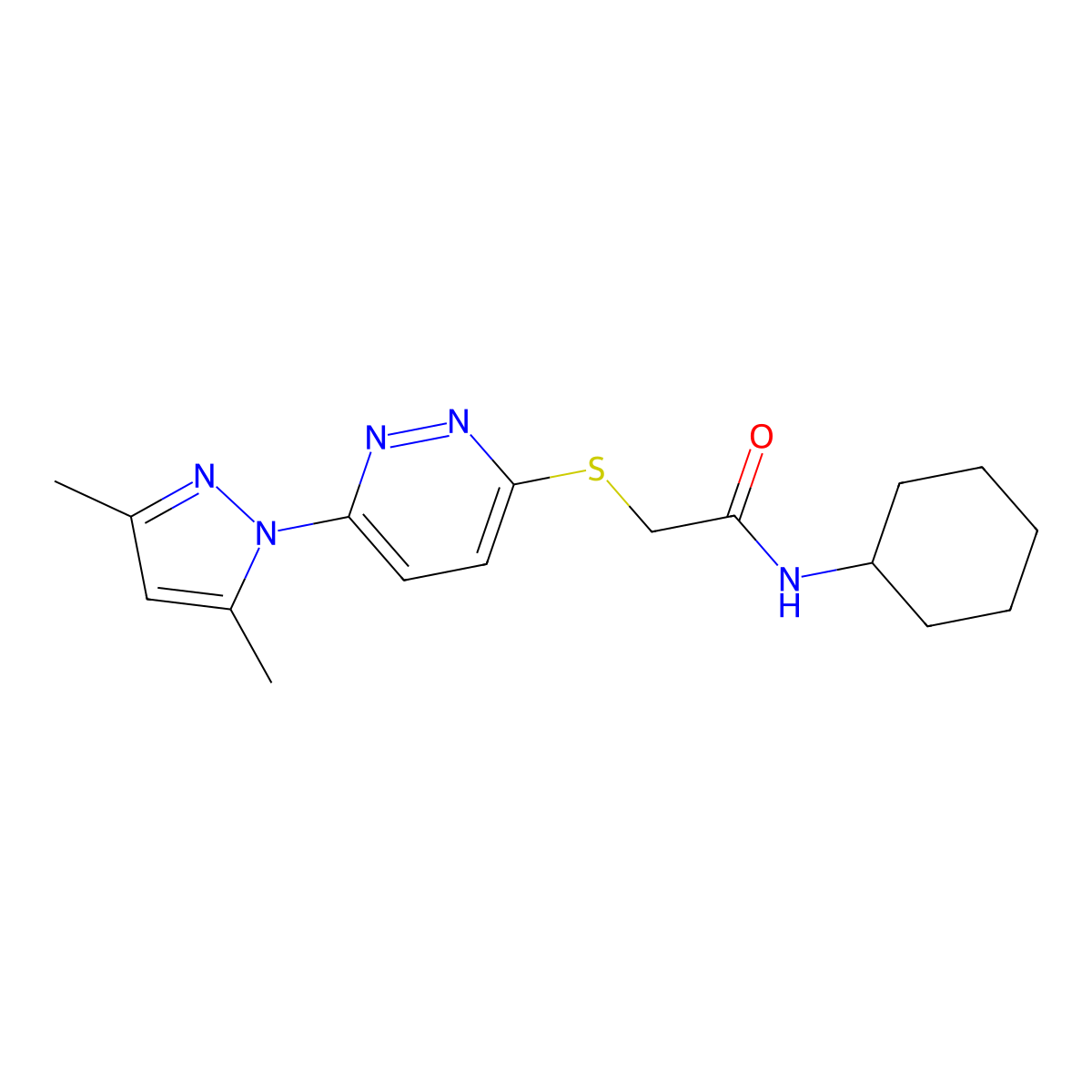 N-cyclohexyl-2-((6-(3,5-dimethyl-1H-pyrazol-1-yl)pyridazin-3-yl)thio)acetamide molecular structure, CAS 1334373-20-4