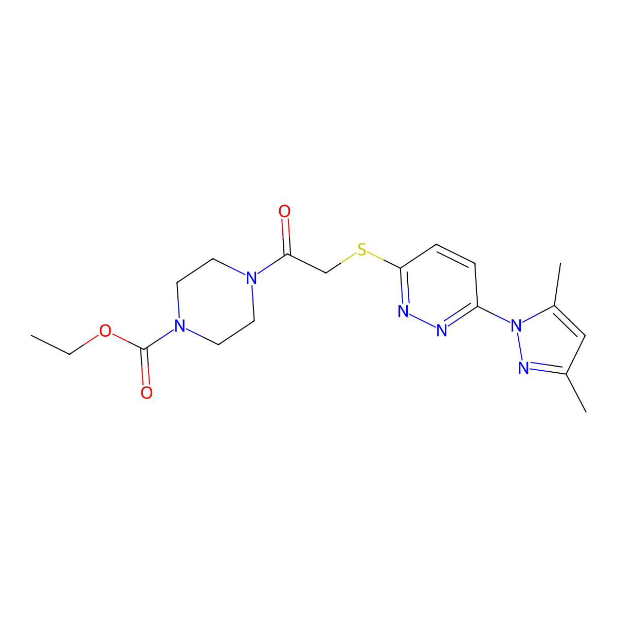 ethyl 4-(2-((6-(3,5-dimethyl-1H-pyrazol-1-yl)pyridazin-3-yl)thio)acetyl)piperazine-1-carboxylate molecular structure, CAS 1334373-25-9
