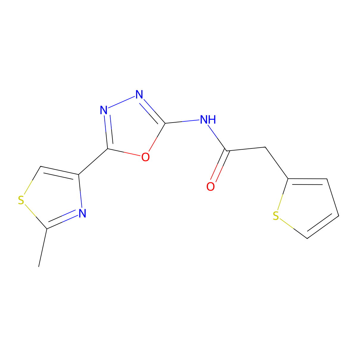 N-(5-(2-methylthiazol-4-yl)-1,3,4-oxadiazol-2-yl)-2-(thiophen-2-yl)acetamide molecular structure, CAS 1334373-28-2