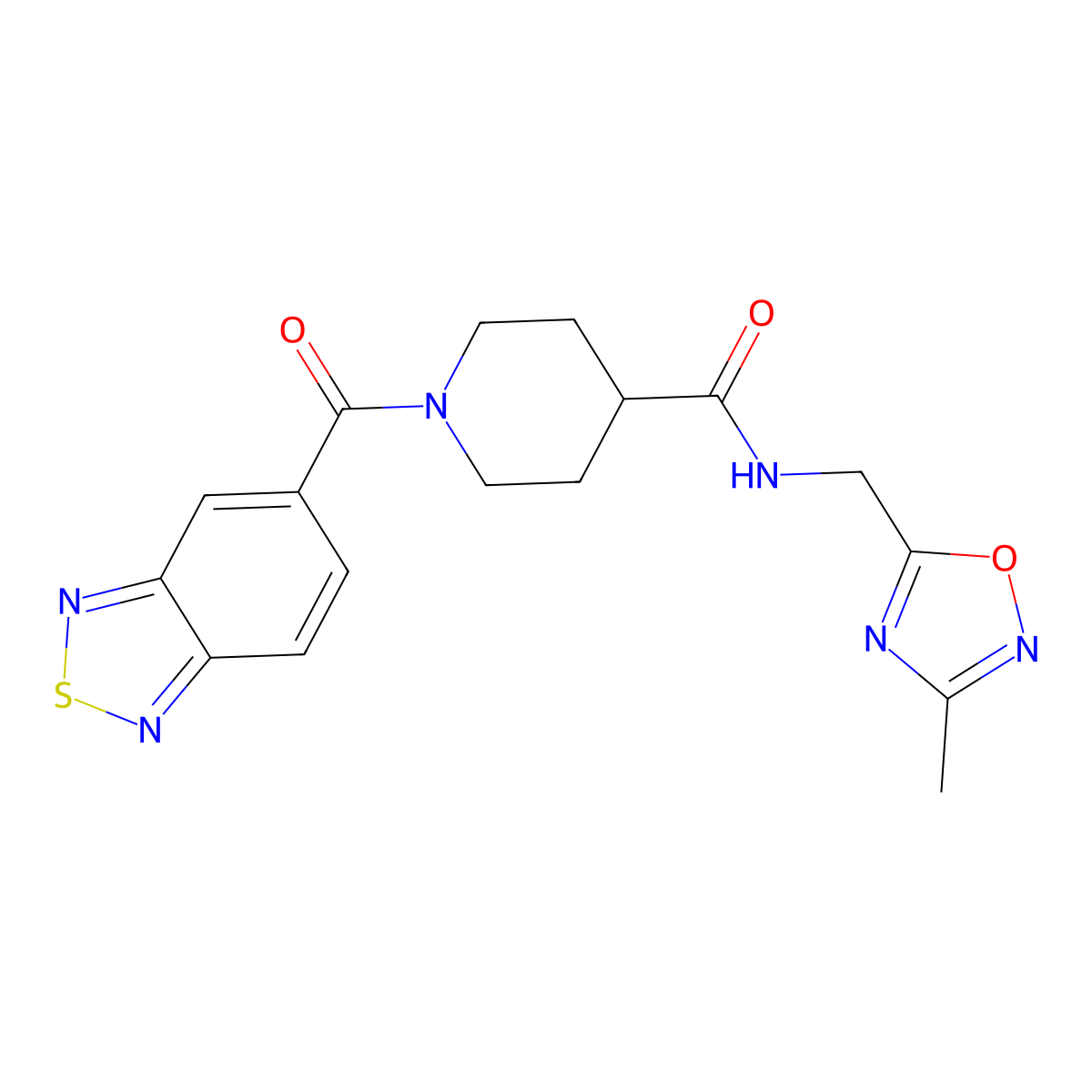 1-(benzo[c][1,2,5]thiadiazole-5-carbonyl)-N-((3-methyl-1,2,4-oxadiazol-5-yl)methyl)piperidine-4-carboxamide molecular structure, CAS 1334373-34-0