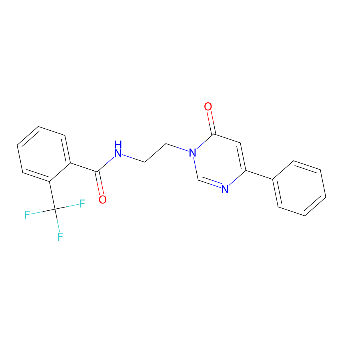 N-(2-(6-oxo-4-phenylpyrimidin-1(6H)-yl)ethyl)-2-(trifluoromethyl)benzamide molecular structure, CAS 1334373-48-6