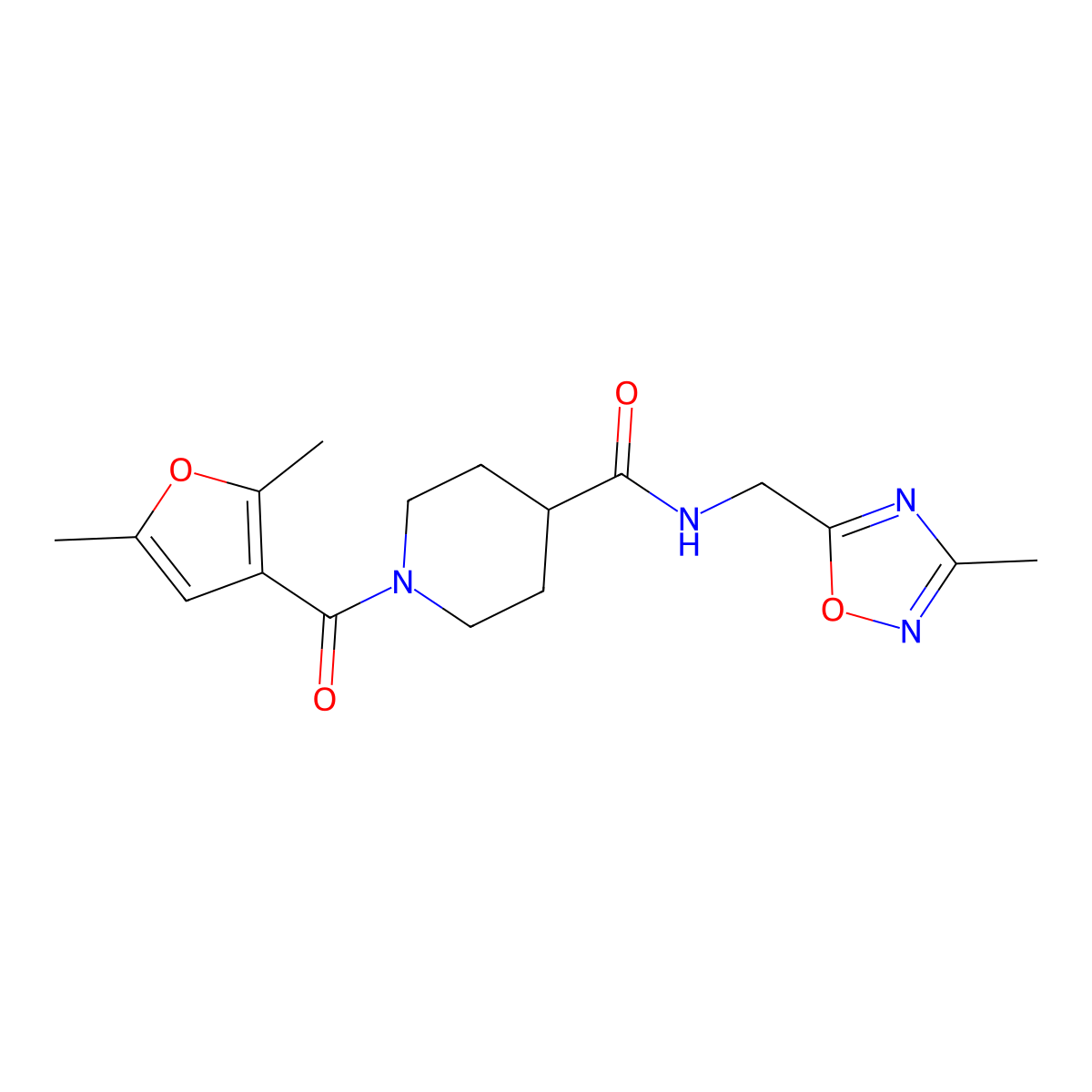 1-(2,5-dimethylfuran-3-carbonyl)-N-[(3-methyl-1,2,4-oxadiazol-5-yl)methyl]piperidine-4-carboxamide molecular structure, CAS 1334373-50-0