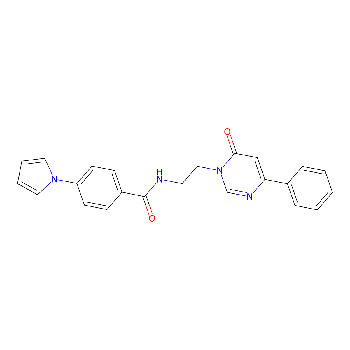 N-(2-(6-oxo-4-phenylpyrimidin-1(6H)-yl)ethyl)-4-(1H-pyrrol-1-yl)benzamide molecular structure, CAS 1334373-52-2