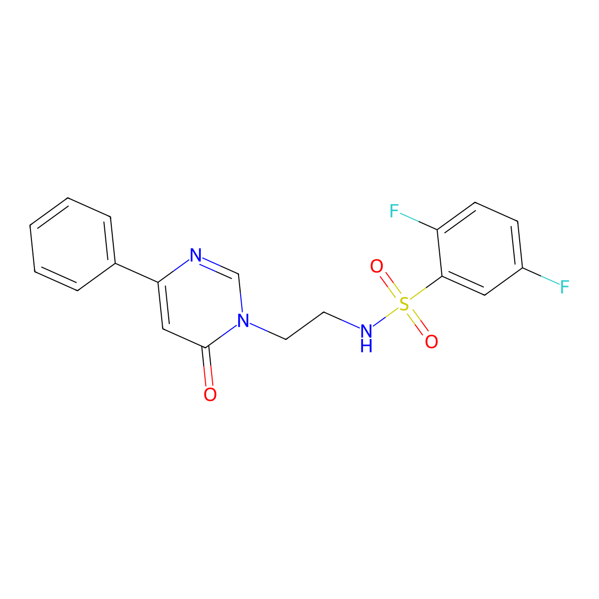 2,5-difluoro-N-(2-(6-oxo-4-phenylpyrimidin-1(6H)-yl)ethyl)benzenesulfonamide molecular structure, CAS 1334373-59-9