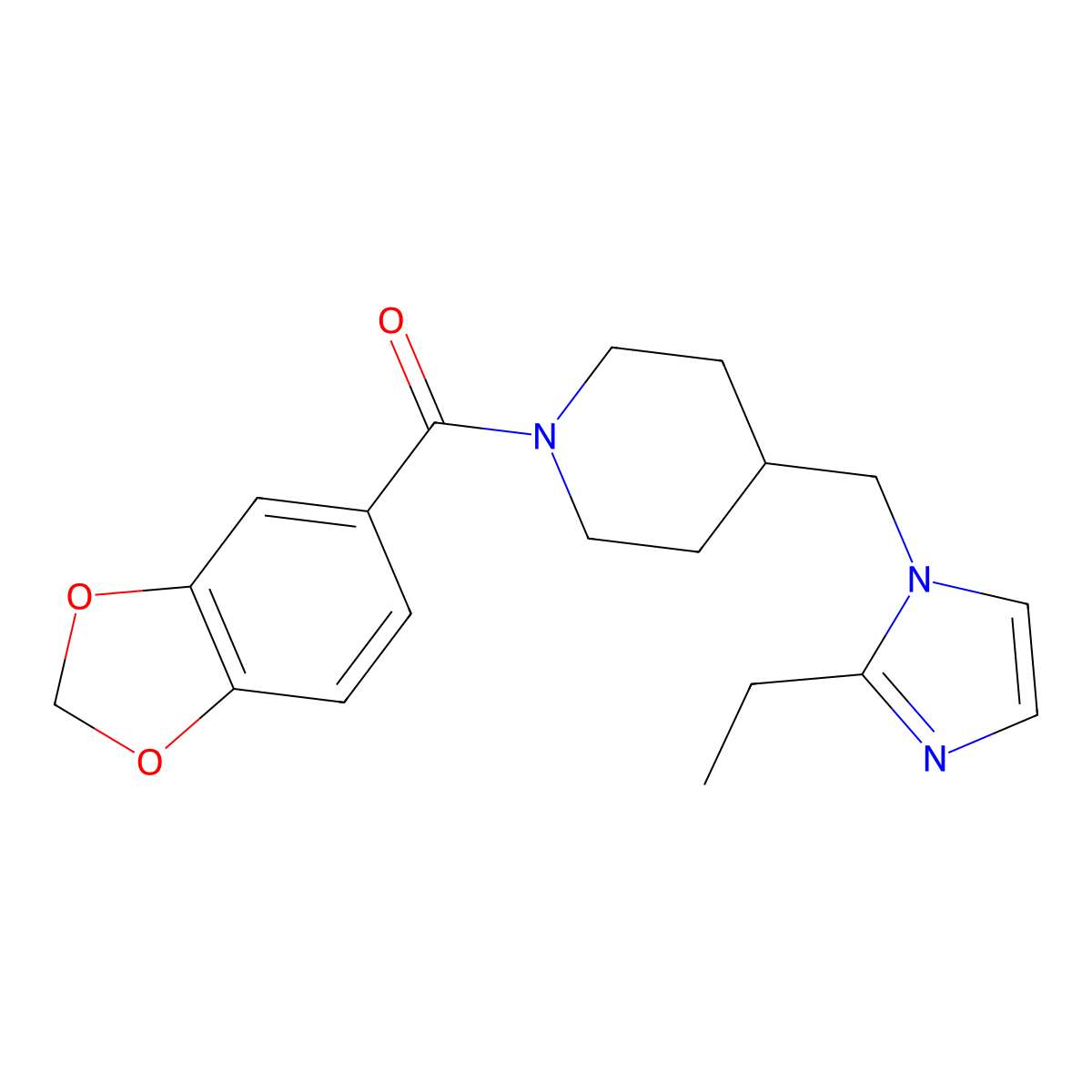 benzo[d][1,3]dioxol-5-yl(4-((2-ethyl-1H-imidazol-1-yl)methyl)piperidin-1-yl)methanone molecular structure, CAS 1334373-62-4