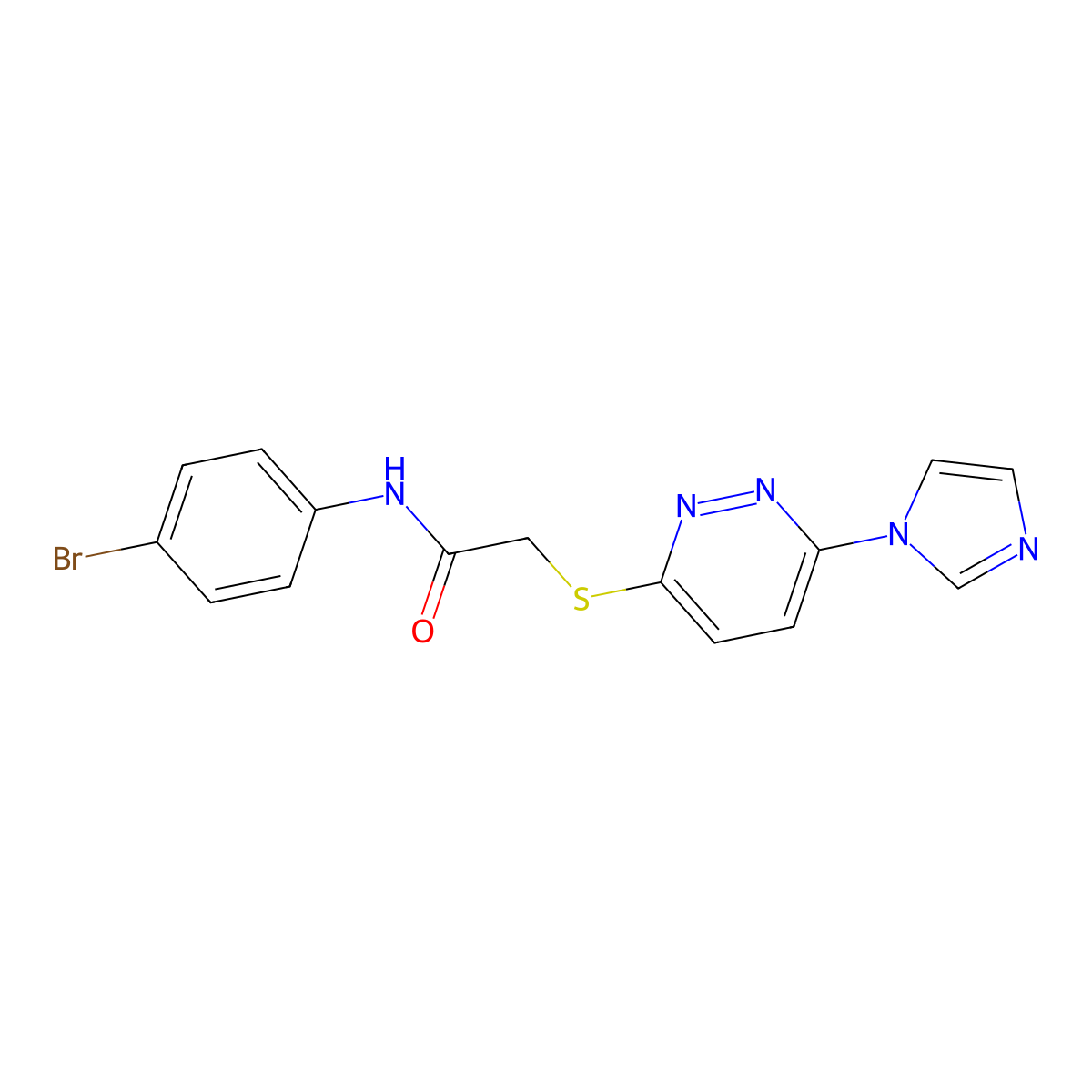 2-((6-(1H-imidazol-1-yl)pyridazin-3-yl)thio)-N-(4-bromophenyl)acetamide molecular structure, CAS 1334373-71-5