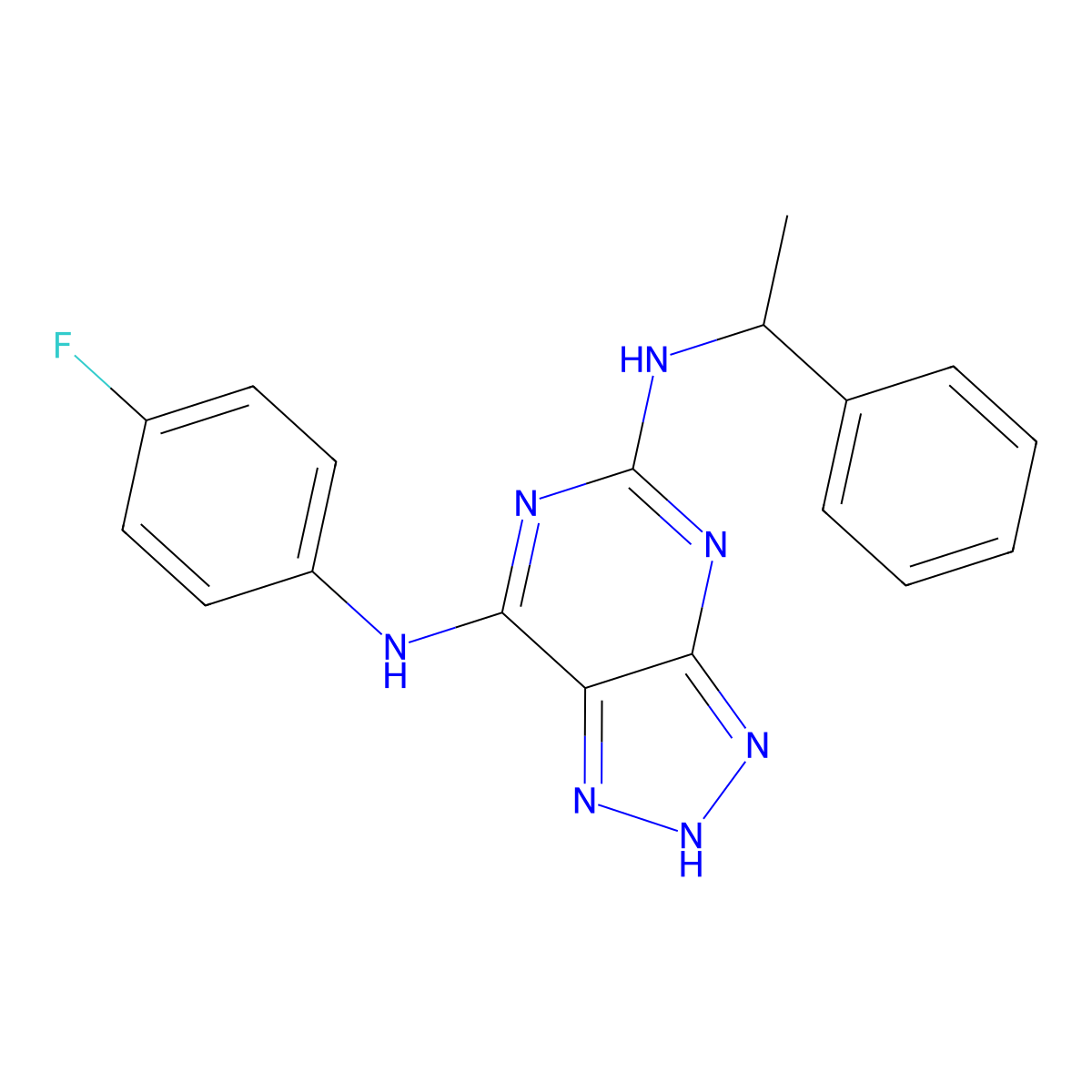 N7-(4-fluorophenyl)-N5-(1-phenylethyl)-3H-[1,2,3]triazolo[4,5-d]pyrimidine-5,7-diamine molecular structure, CAS 1334373-80-6