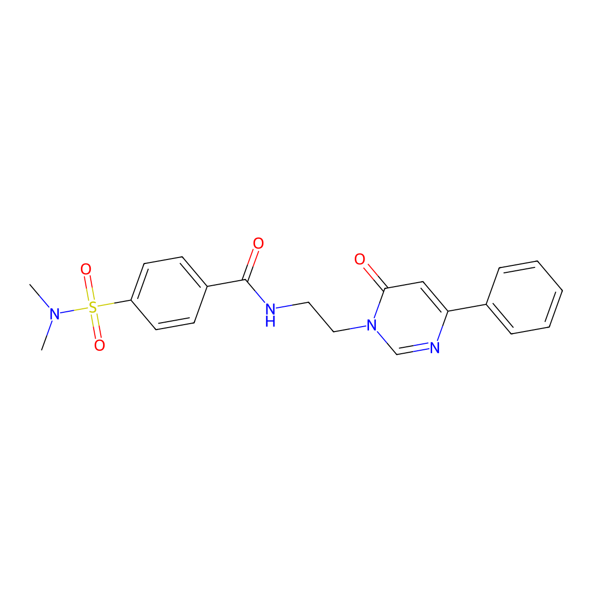 4-(N,N-dimethylsulfamoyl)-N-(2-(6-oxo-4-phenylpyrimidin-1(6H)-yl)ethyl)benzamide molecular structure, CAS 1334373-97-5
