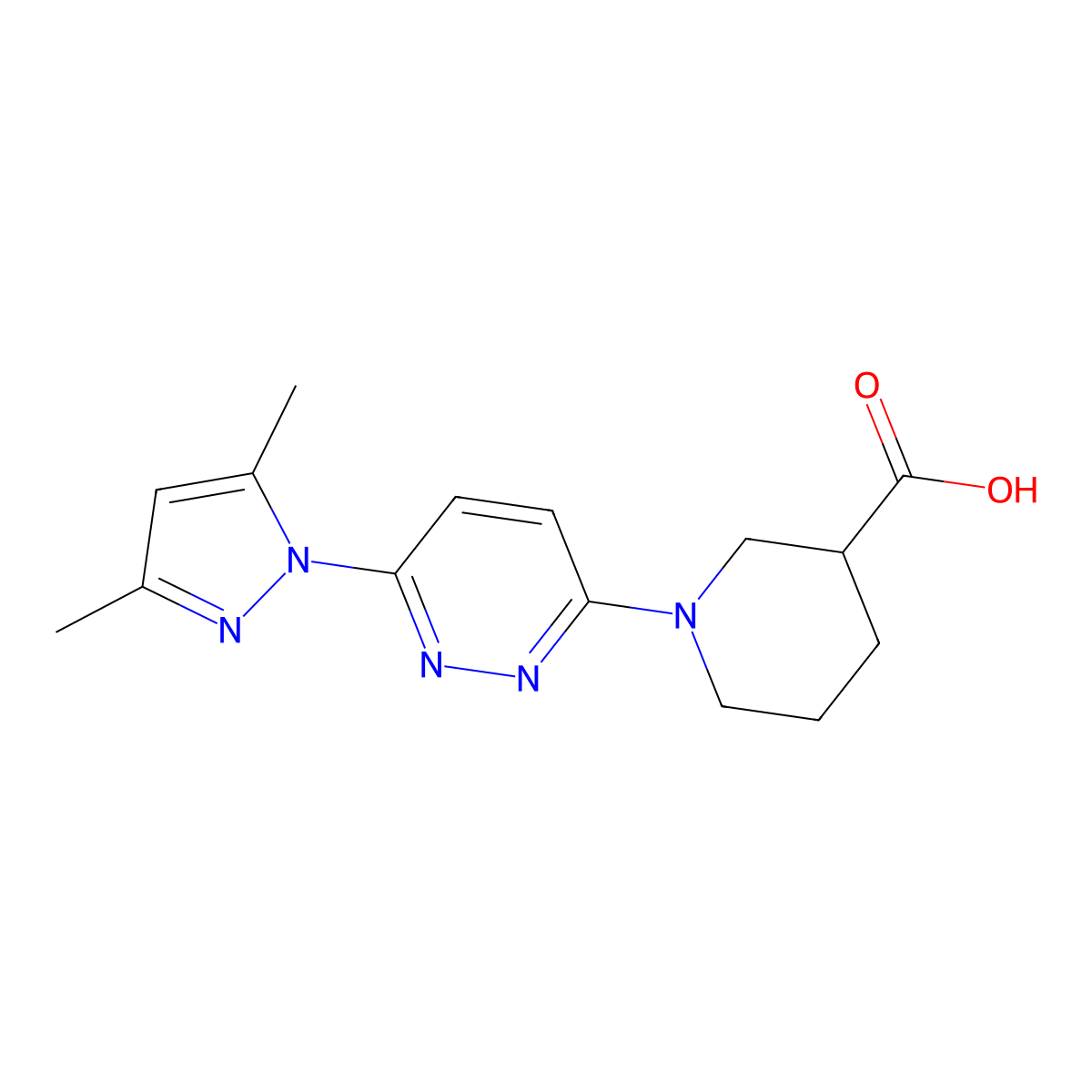 1-[6-(3,5-dimethyl-1H-pyrazol-1-yl)pyridazin-3-yl]piperidine-3-carboxylic acid molecular structure, CAS 1334373-99-7