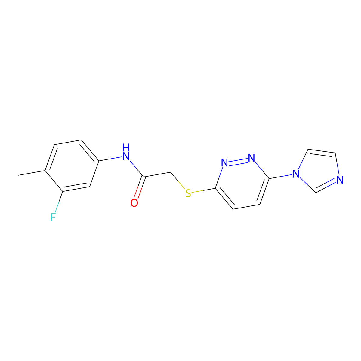 2-((6-(1H-imidazol-1-yl)pyridazin-3-yl)thio)-N-(3-fluoro-4-methylphenyl)acetamide molecular structure, CAS 1334374-02-5