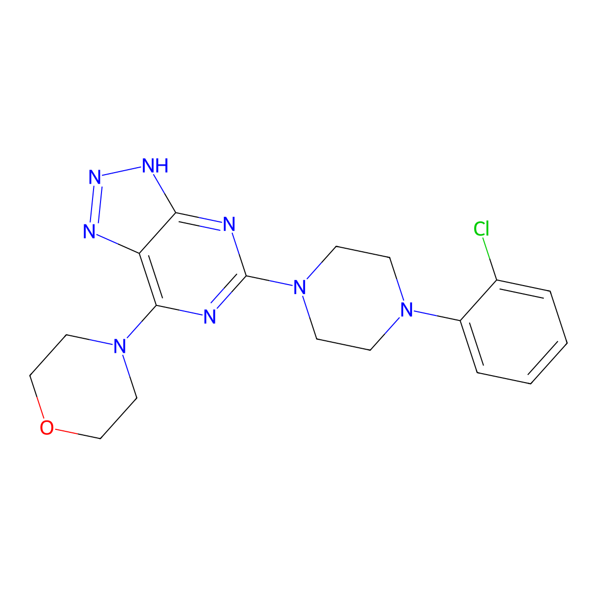 4-(5-(4-(2-chlorophenyl)piperazin-1-yl)-3H-[1,2,3]triazolo[4,5-d]pyrimidin-7-yl)morpholine molecular structure, CAS 1334374-10-5