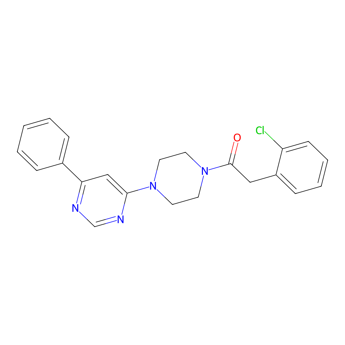 2-(2-Chlorophenyl)-1-(4-(6-phenylpyrimidin-4-yl)piperazin-1-yl)ethanone molecular structure, CAS 1334374-13-8