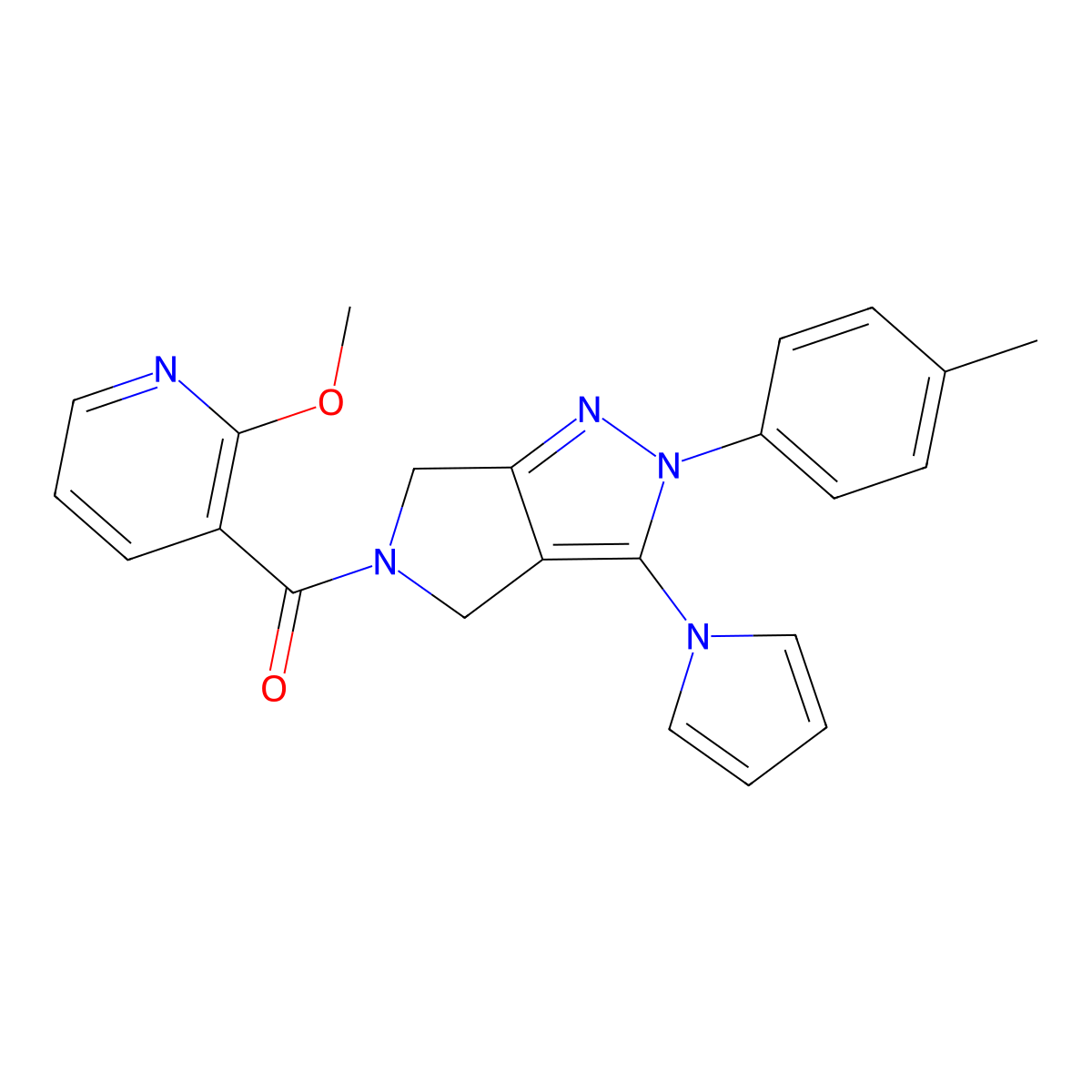 (3-(1H-pyrrol-1-yl)-2-(p-tolyl)pyrrolo[3,4-c]pyrazol-5(2H,4H,6H)-yl)(2-methoxypyridin-3-yl)methanone molecular structure, CAS 1334374-15-0