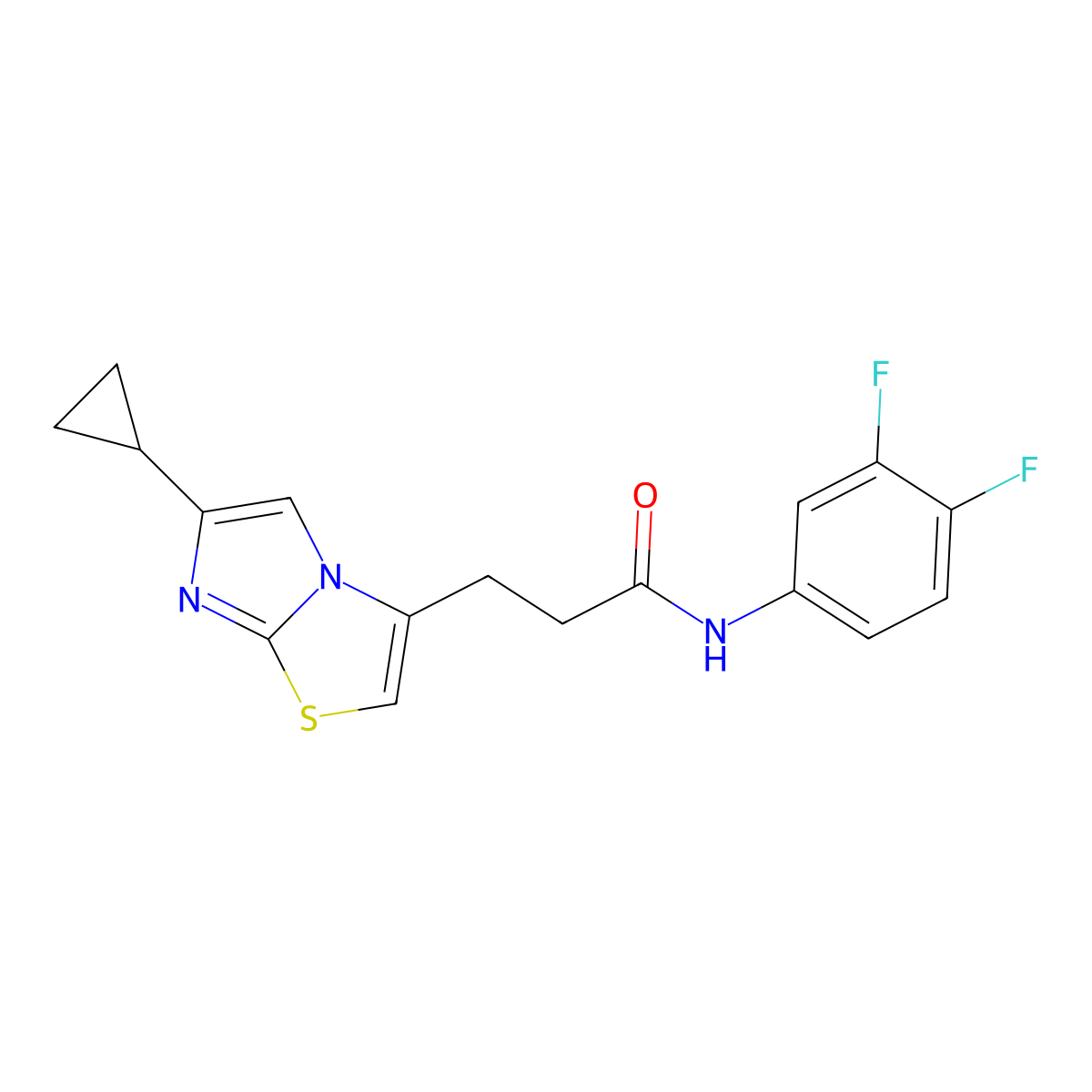 3-(6-cyclopropylimidazo[2,1-b]thiazol-3-yl)-N-(3,4-difluorophenyl)propanamide molecular structure, CAS 1334374-18-3