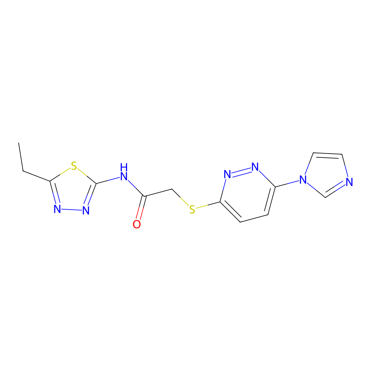 2-((6-(1H-imidazol-1-yl)pyridazin-3-yl)thio)-N-(5-ethyl-1,3,4-thiadiazol-2-yl)acetamide molecular structure, CAS 1334374-20-7