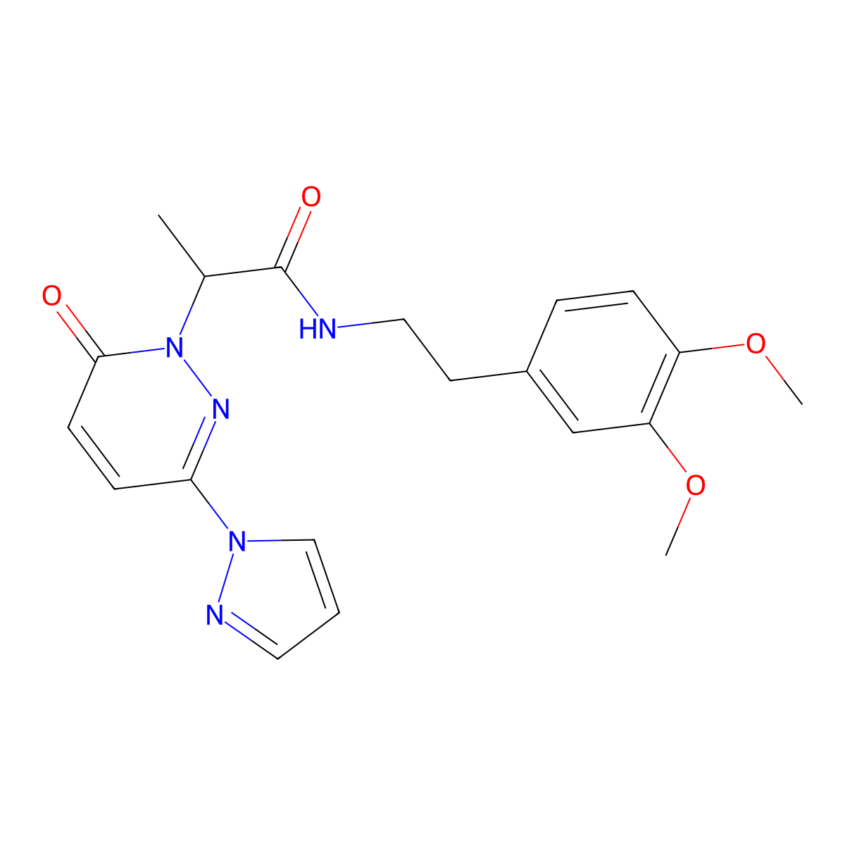 N-[2-(3,4-dimethoxyphenyl)ethyl]-2-[6-oxo-3-(1H-pyrazol-1-yl)-1,6-dihydropyridazin-1-yl]propanamide molecular structure, CAS 1334374-33-2