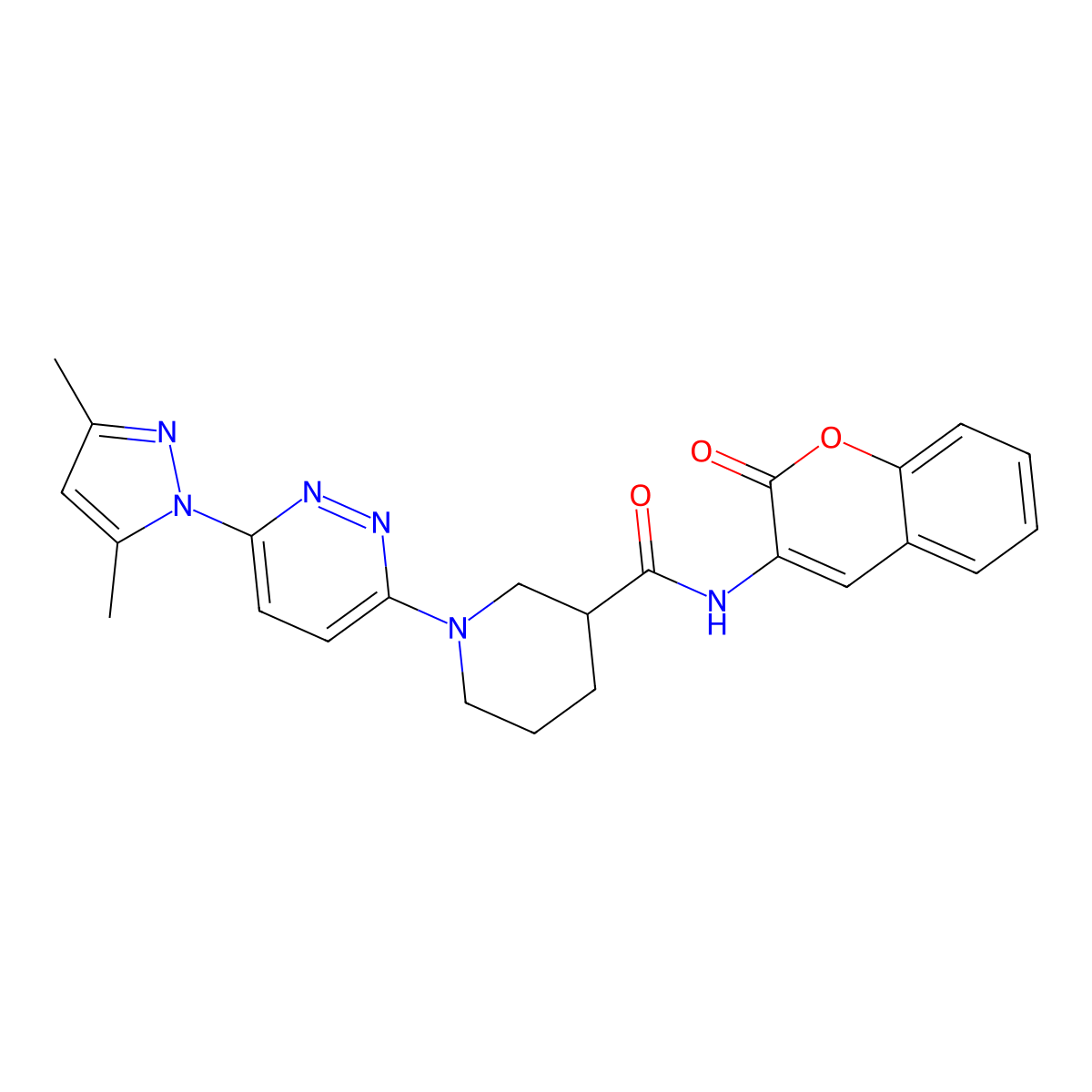 1-(6-(3,5-dimethyl-1H-pyrazol-1-yl)pyridazin-3-yl)-N-(2-oxo-2H-chromen-3-yl)piperidine-3-carboxamide molecular structure, CAS 1334374-35-4