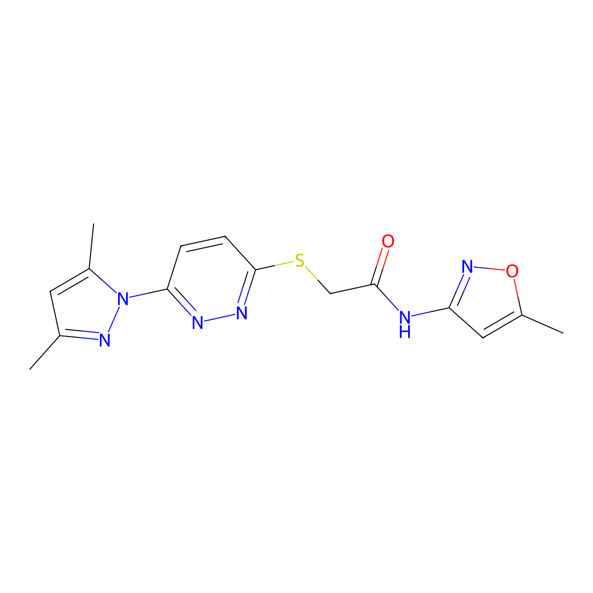 2-{[6-(3,5-dimethyl-1H-pyrazol-1-yl)pyridazin-3-yl]sulfanyl}-N-(5-methyl-1,2-oxazol-3-yl)acetamide molecular structure, CAS 1334374-37-6
