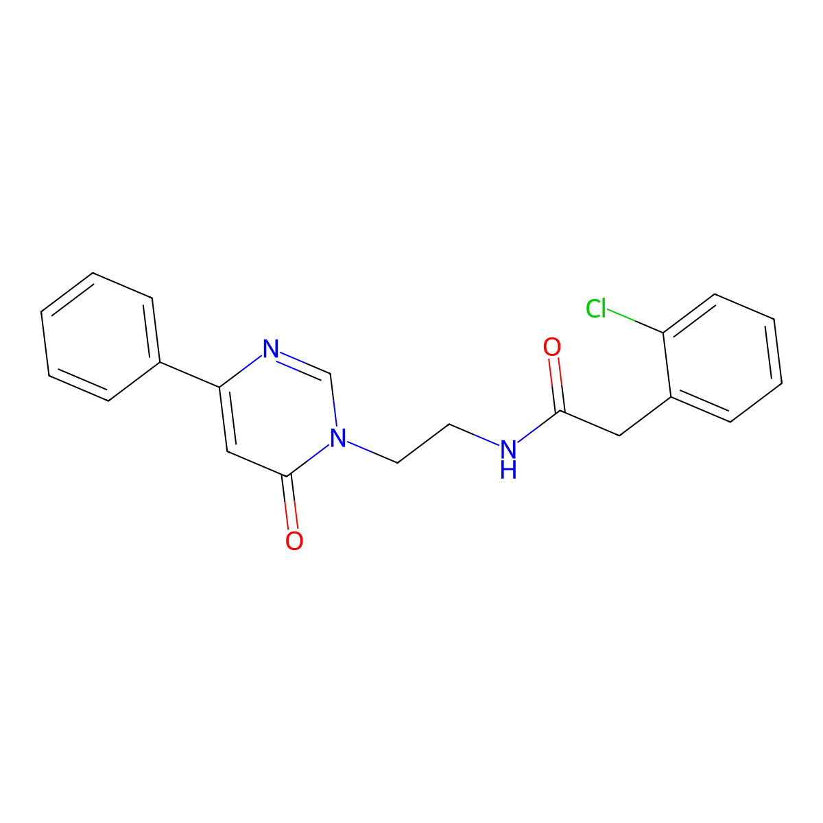 2-(2-chlorophenyl)-N-(2-(6-oxo-4-phenylpyrimidin-1(6H)-yl)ethyl)acetamide molecular structure, CAS 1334374-38-7
