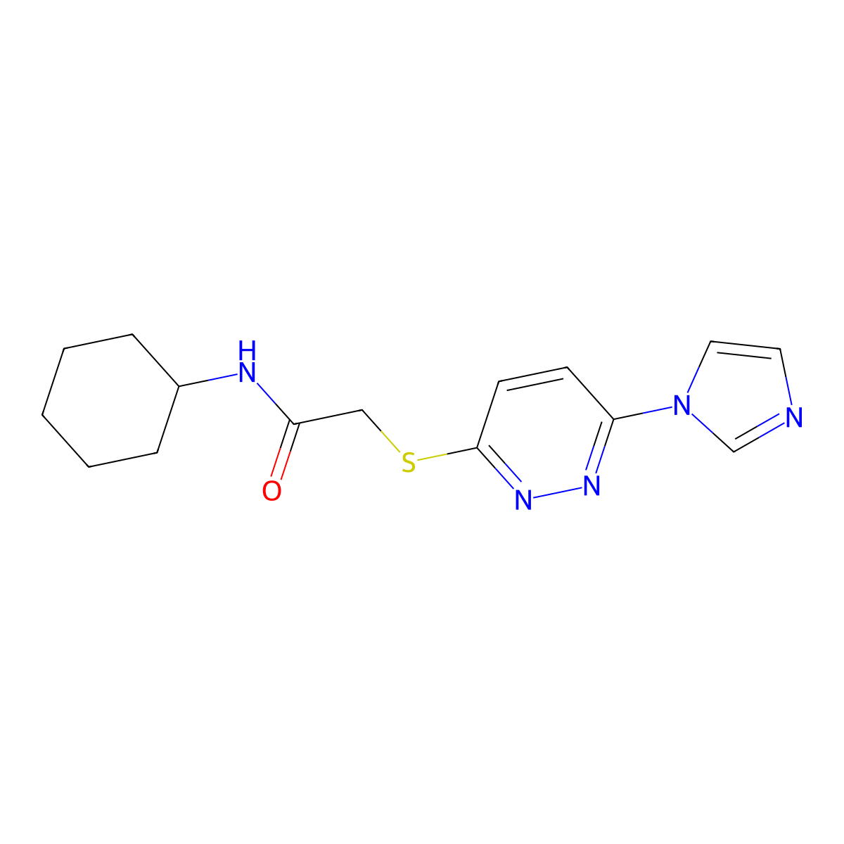 2-((6-(1H-imidazol-1-yl)pyridazin-3-yl)thio)-N-cyclohexylacetamide molecular structure, CAS 1334374-43-4