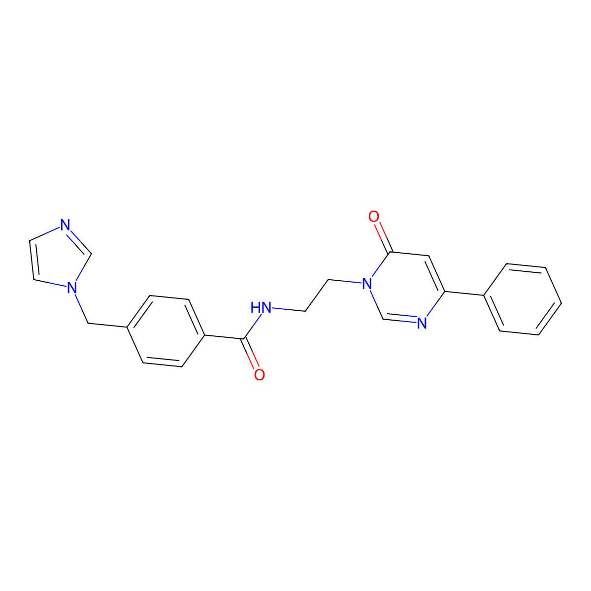 4-((1H-imidazol-1-yl)methyl)-N-(2-(6-oxo-4-phenylpyrimidin-1(6H)-yl)ethyl)benzamide molecular structure, CAS 1334374-45-6