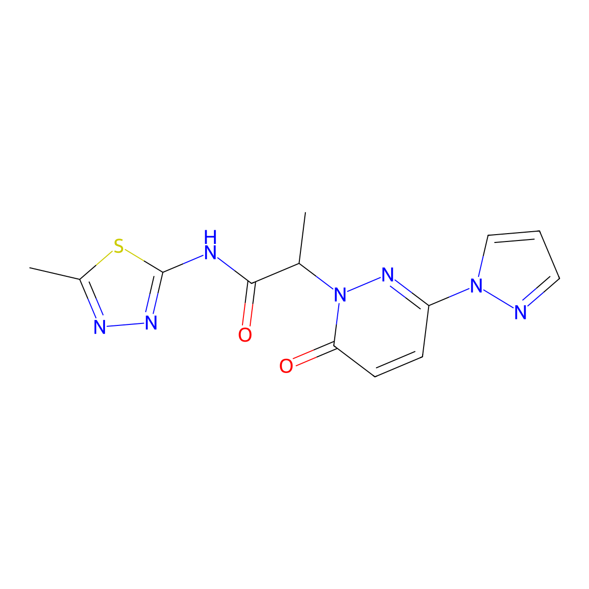 N-(5-methyl-1,3,4-thiadiazol-2-yl)-2-(6-oxo-3-(1H-pyrazol-1-yl)pyridazin-1(6H)-yl)propanamide molecular structure, CAS 1334374-48-9