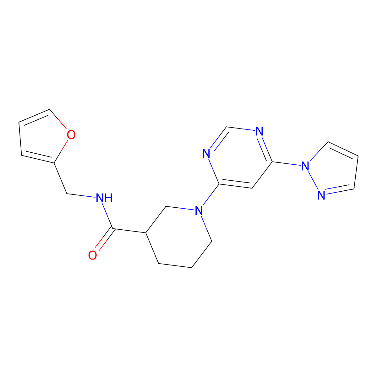 1-(6-(1H-pyrazol-1-yl)pyrimidin-4-yl)-N-(furan-2-ylmethyl)piperidine-3-carboxamide molecular structure, CAS 1334374-53-6