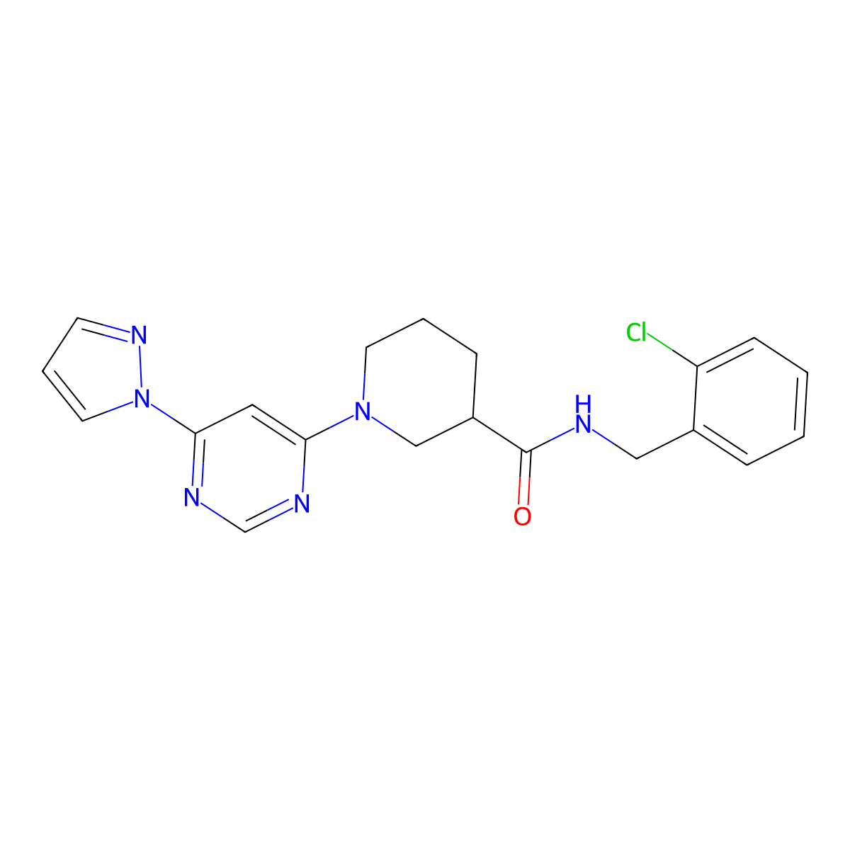 N-[(2-chlorophenyl)methyl]-1-(6-pyrazol-1-ylpyrimidin-4-yl)piperidine-3-carboxamide molecular structure, CAS 1334374-58-1