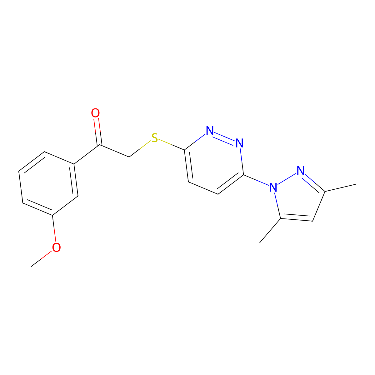 2-((6-(3,5-dimethyl-1H-pyrazol-1-yl)pyridazin-3-yl)thio)-1-(3-methoxyphenyl)ethanone molecular structure, CAS 1334374-61-6