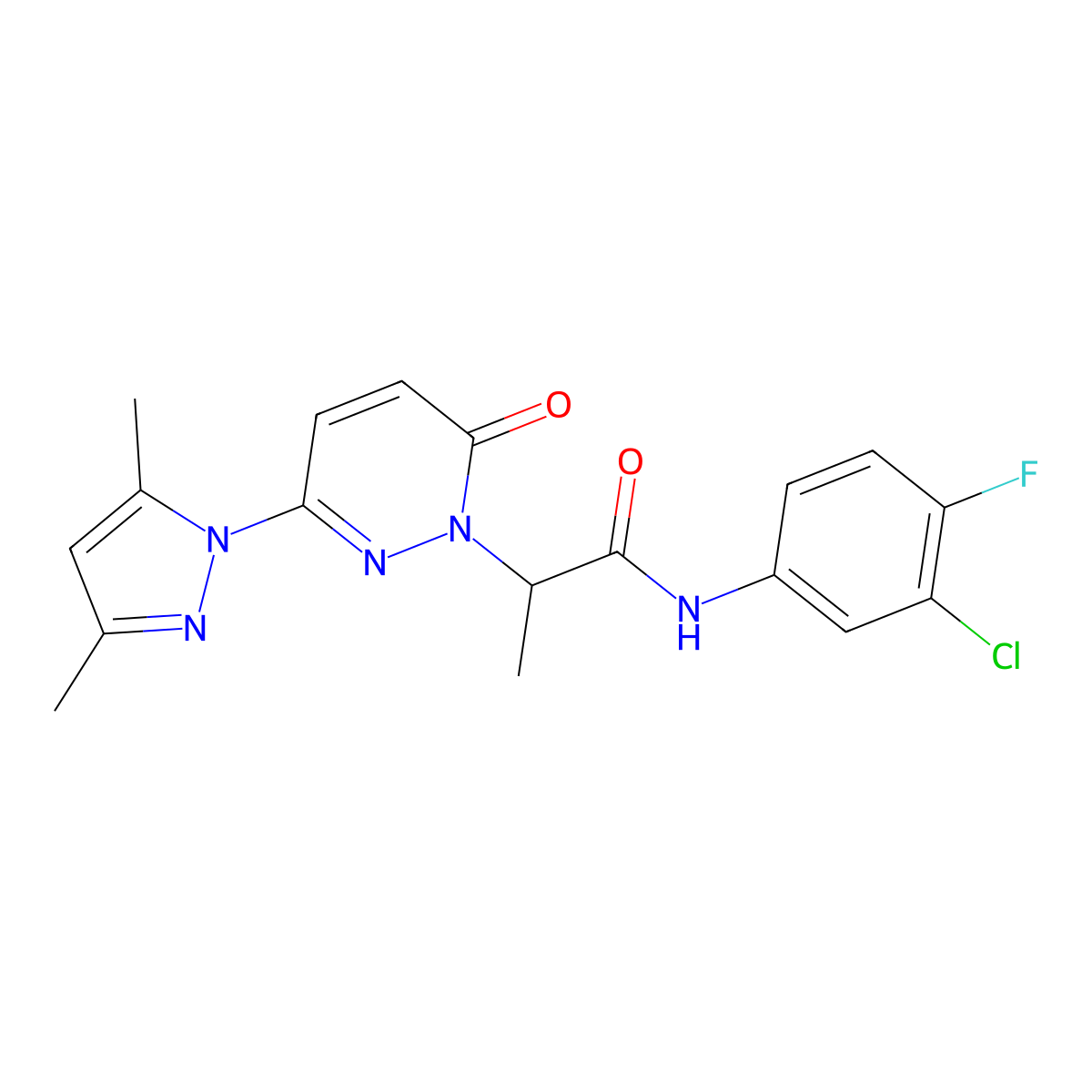 N-(3-chloro-4-fluorophenyl)-2-(3-(3,5-dimethyl-1H-pyrazol-1-yl)-6-oxopyridazin-1(6H)-yl)propanamide molecular structure, CAS 1334374-63-8