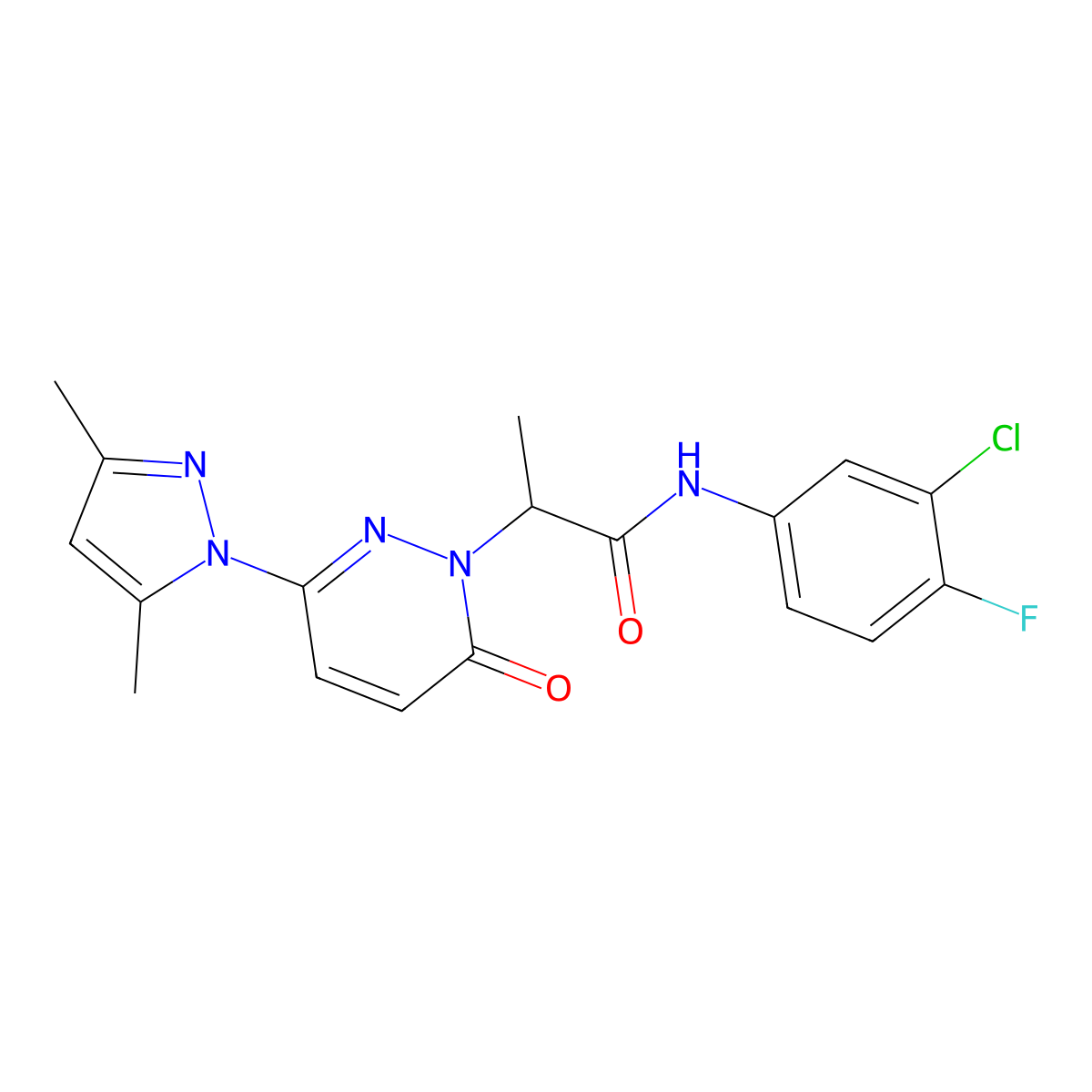 N-(3-chloro-4-fluorophenyl)-2-(3-(3,5-dimethyl-1H-pyrazol-1-yl)-6-oxopyridazin-1(6H)-yl)propanamide molecular structure, CAS 1334374-63-8