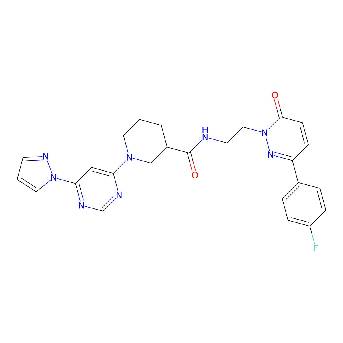 1-(6-(1H-pyrazol-1-yl)pyrimidin-4-yl)-N-(2-(3-(4-fluorophenyl)-6-oxopyridazin-1(6H)-yl)ethyl)piperidine-3-carboxamide molecular structure, CAS 1334374-65-0