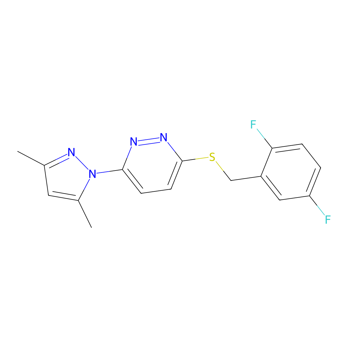 3-((2,5-difluorobenzyl)thio)-6-(3,5-dimethyl-1H-pyrazol-1-yl)pyridazine molecular structure, CAS 1334374-66-1