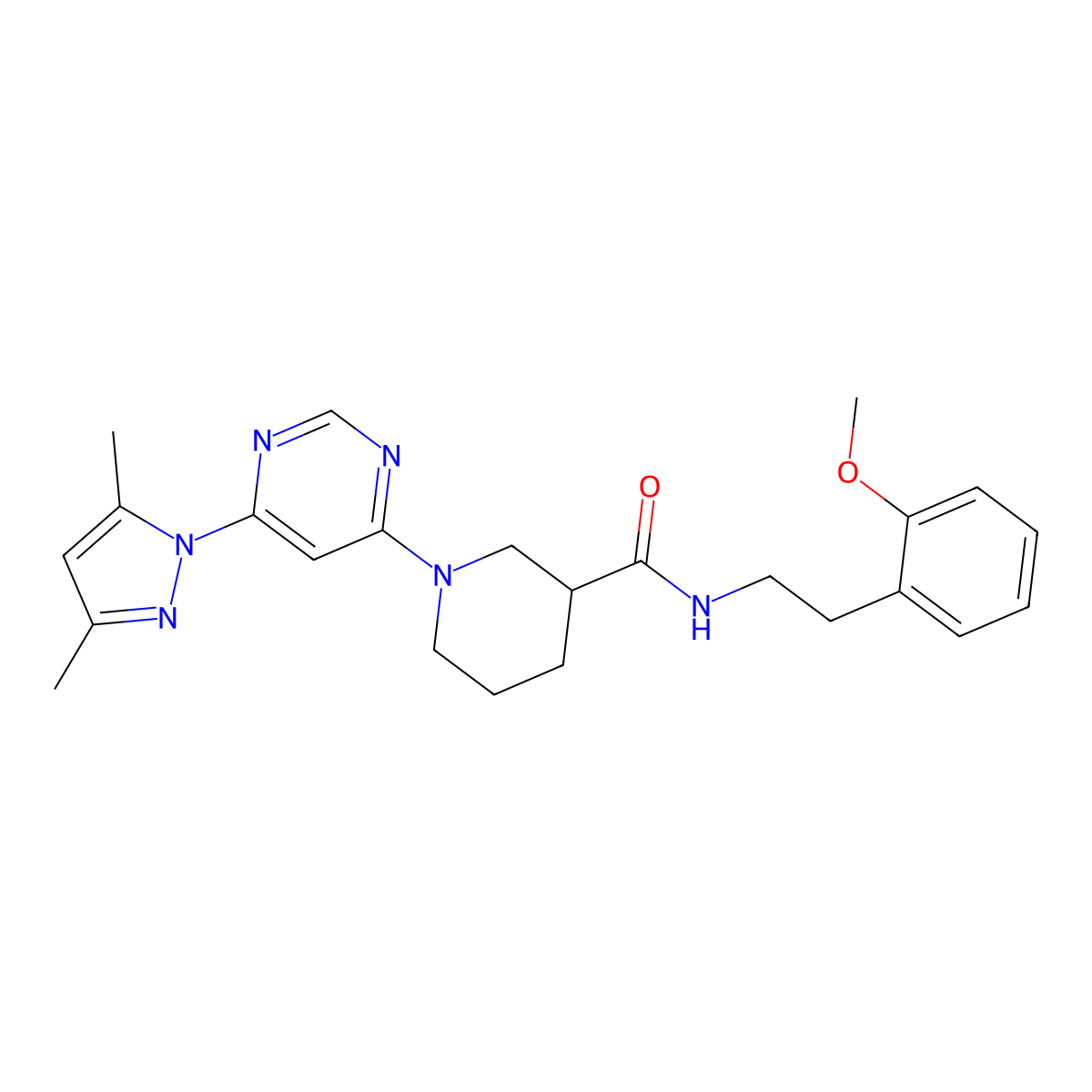 1-(6-(3,5-dimethyl-1H-pyrazol-1-yl)pyrimidin-4-yl)-N-(2-methoxyphenethyl)piperidine-3-carboxamide molecular structure, CAS 1334374-69-4