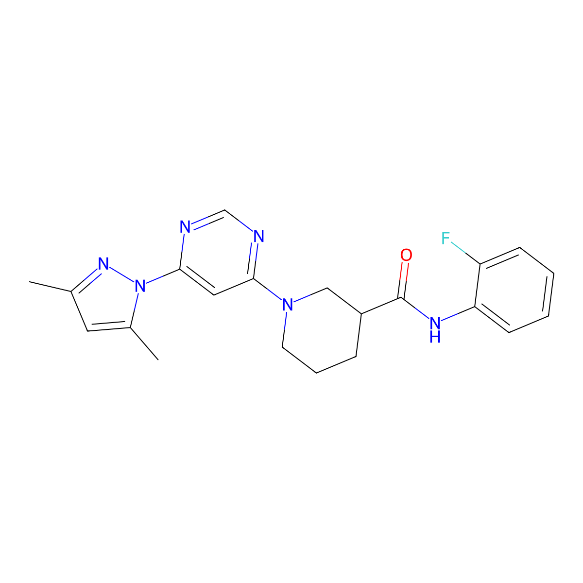 1-[6-(3,5-dimethyl-1H-pyrazol-1-yl)pyrimidin-4-yl]-N-(2-fluorophenyl)piperidine-3-carboxamide molecular structure, CAS 1334374-70-7