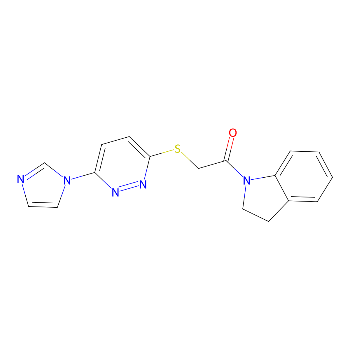 2-((6-(1H-imidazol-1-yl)pyridazin-3-yl)thio)-1-(indolin-1-yl)ethanone molecular structure, CAS 1334374-71-8