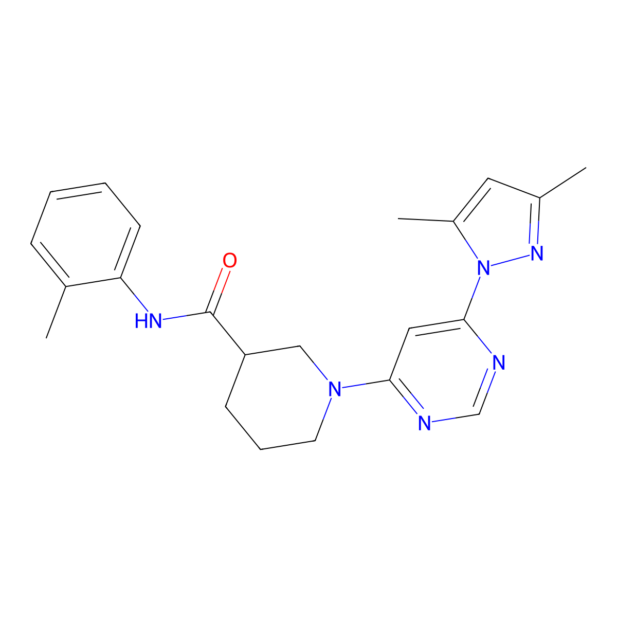 1-(6-(3,5-dimethyl-1H-pyrazol-1-yl)pyrimidin-4-yl)-N-(o-tolyl)piperidine-3-carboxamide molecular structure, CAS 1334374-74-1