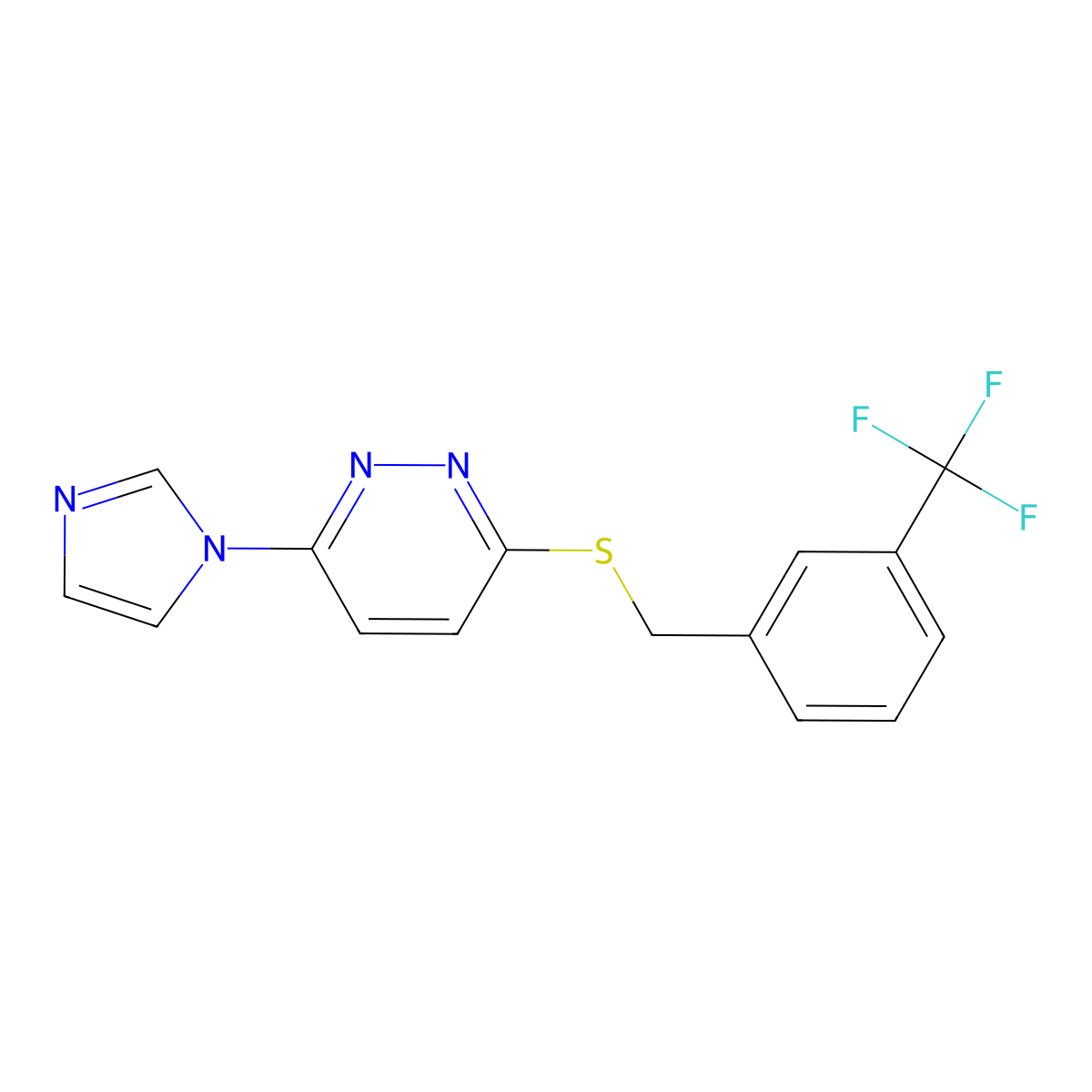 3-(1H-imidazol-1-yl)-6-((3-(trifluoromethyl)benzyl)thio)pyridazine molecular structure, CAS 1334374-79-6
