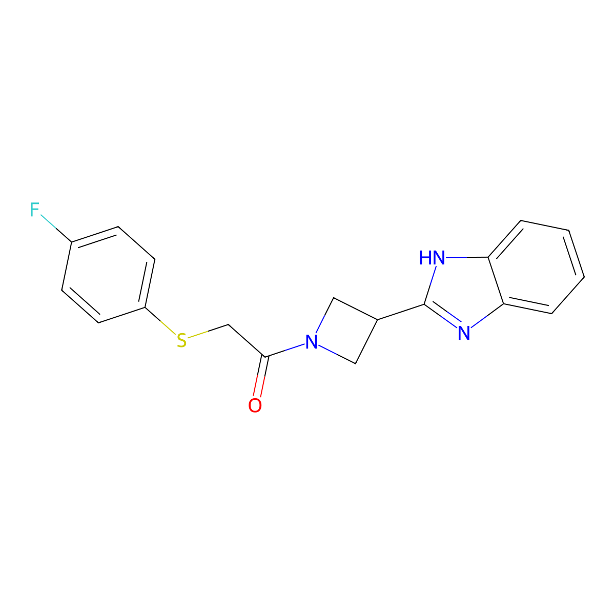 1-(3-(1H-benzo[d]imidazol-2-yl)azetidin-1-yl)-2-((4-fluorophenyl)thio)ethanone molecular structure, CAS 1334374-80-9