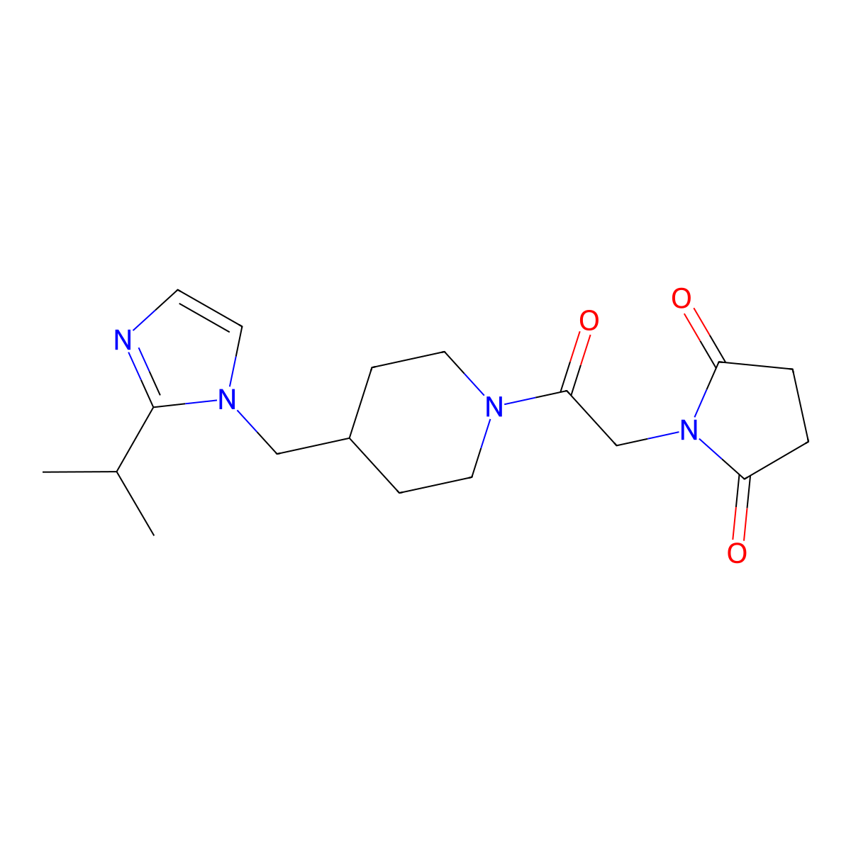 1-(2-(4-((2-isopropyl-1H-imidazol-1-yl)methyl)piperidin-1-yl)-2-oxoethyl)pyrrolidine-2,5-dione molecular structure, CAS 1334374-84-3