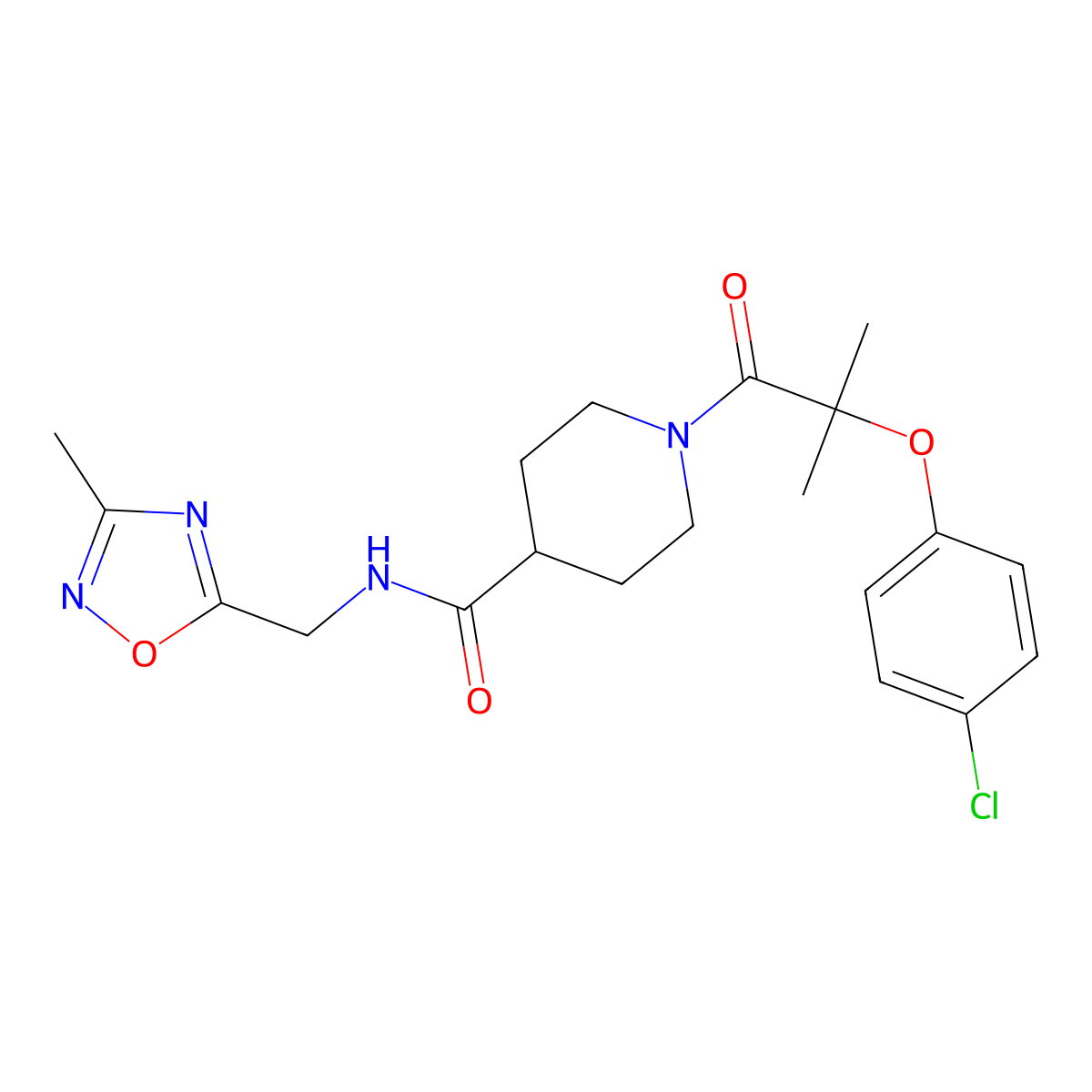 1-[2-(4-chlorophenoxy)-2-methylpropanoyl]-N-[(3-methyl-1,2,4-oxadiazol-5-yl)methyl]piperidine-4-carboxamide molecular structure, CAS 1334375-07-3