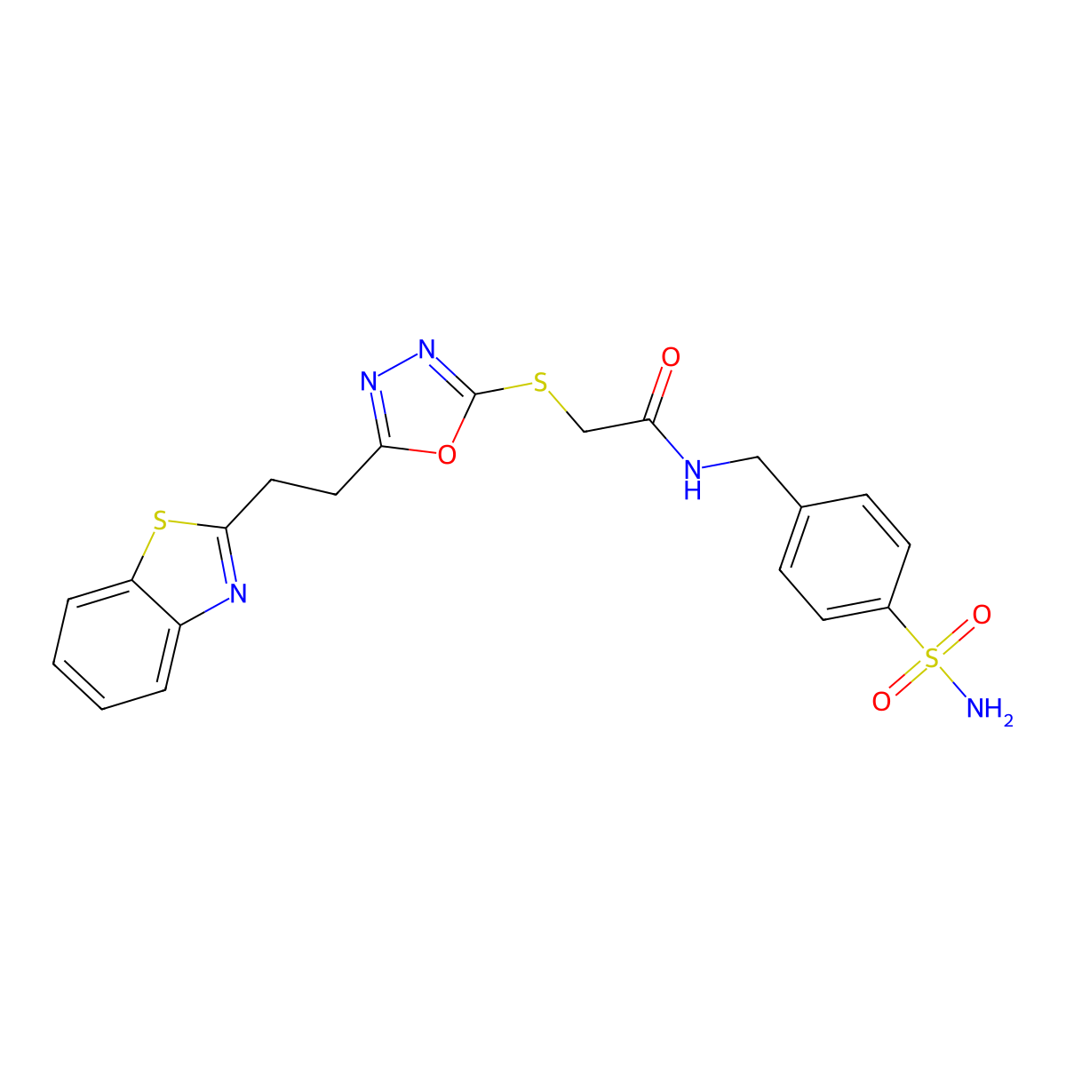 2-((5-(2-(benzo[d]thiazol-2-yl)ethyl)-1,3,4-oxadiazol-2-yl)thio)-N-(4-sulfamoylbenzyl)acetamide molecular structure, CAS 1334375-09-5