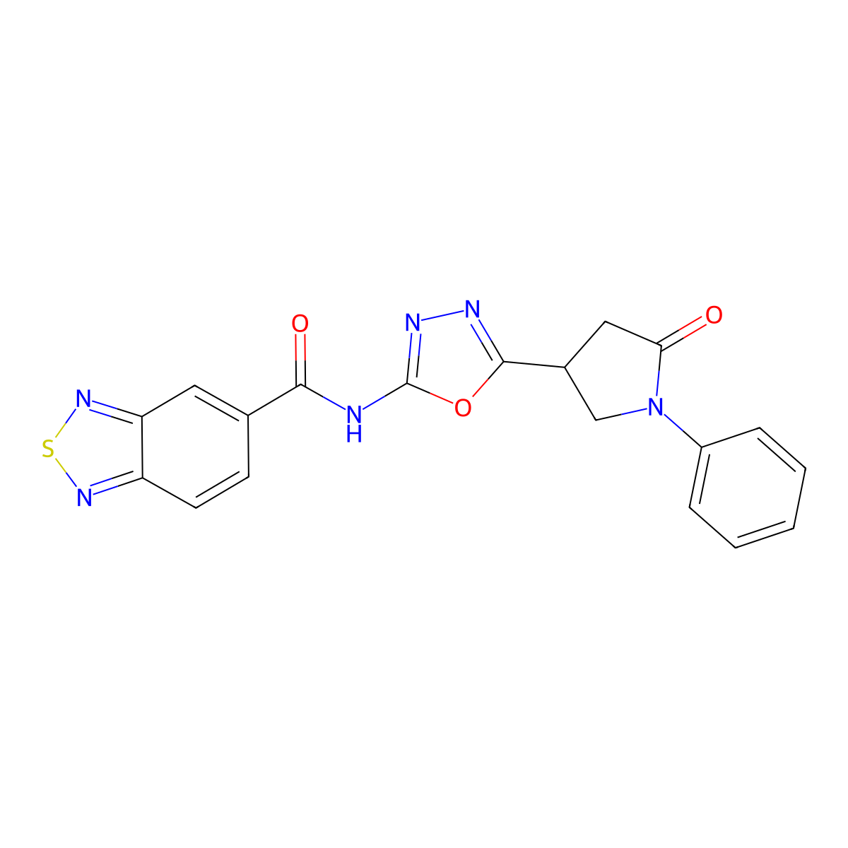N-(5-(5-oxo-1-phenylpyrrolidin-3-yl)-1,3,4-oxadiazol-2-yl)benzo[c][1,2,5]thiadiazole-5-carboxamide molecular structure, CAS 1334375-14-2