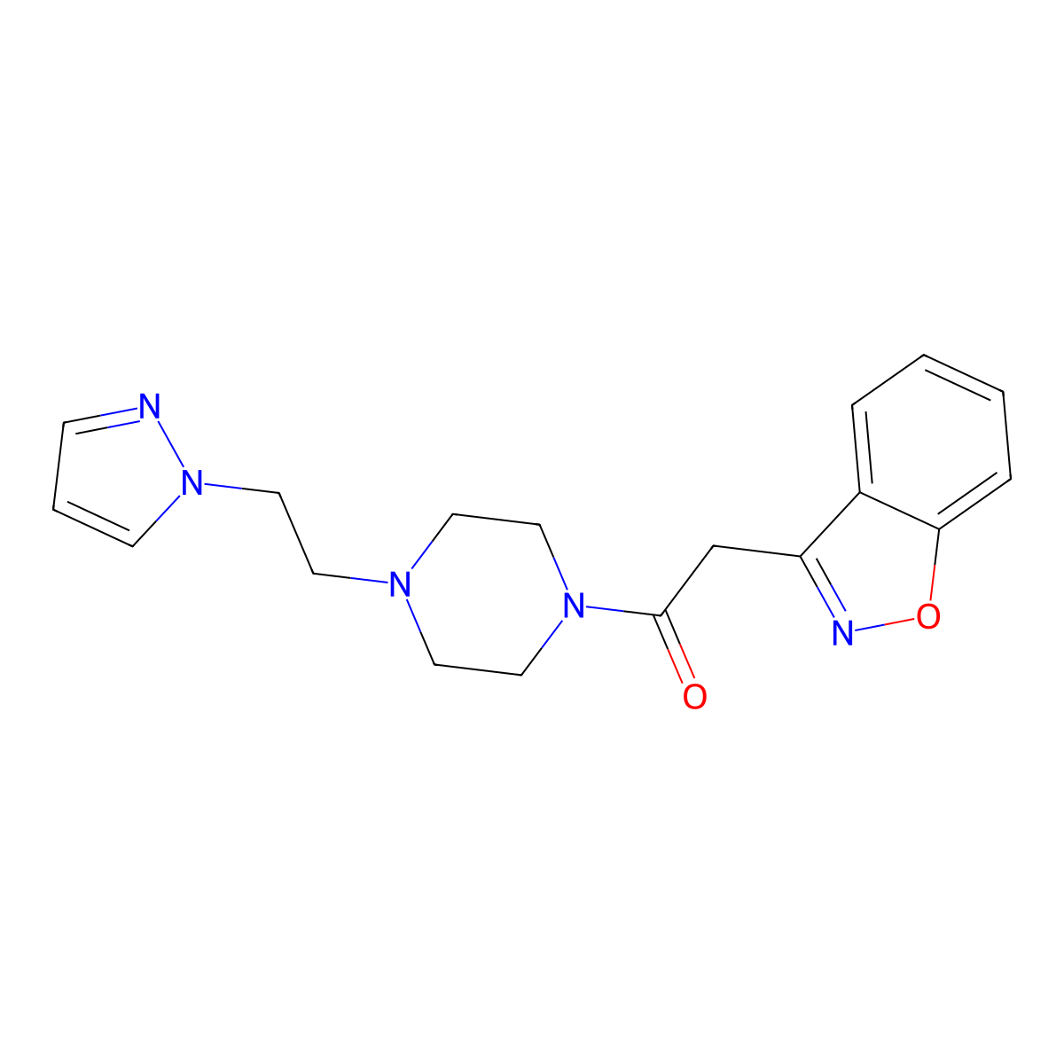 1-(4-(2-(1H-pyrazol-1-yl)ethyl)piperazin-1-yl)-2-(benzo[d]isoxazol-3-yl)ethanone molecular structure, CAS 1334375-15-3