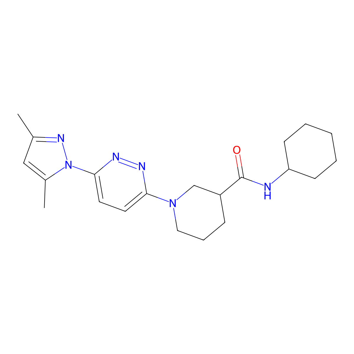 N-cyclohexyl-1-[6-(3,5-dimethyl-1H-pyrazol-1-yl)pyridazin-3-yl]piperidine-3-carboxamide molecular structure, CAS 1334375-33-5