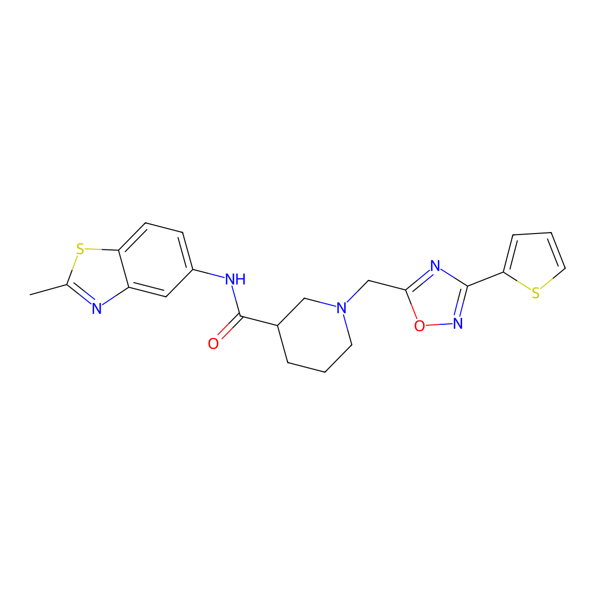 N-(2-methylbenzo[d]thiazol-5-yl)-1-((3-(thiophen-2-yl)-1,2,4-oxadiazol-5-yl)methyl)piperidine-3-carboxamide molecular structure, CAS 1334375-39-1