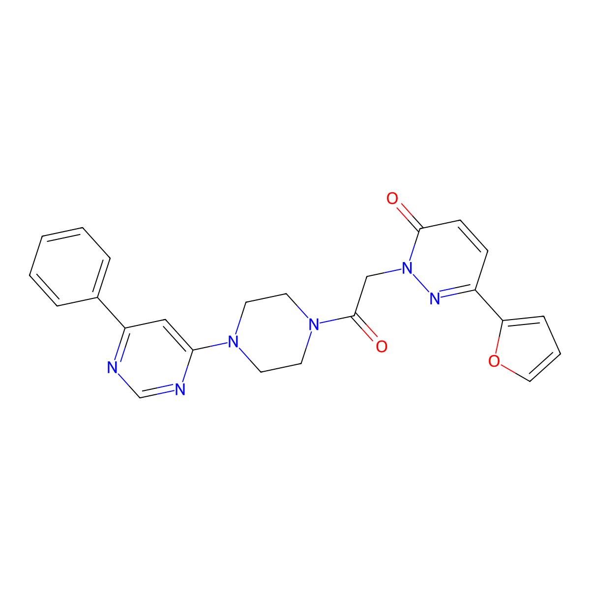 6-(furan-2-yl)-2-(2-oxo-2-(4-(6-phenylpyrimidin-4-yl)piperazin-1-yl)ethyl)pyridazin-3(2H)-one molecular structure, CAS 1334375-44-8