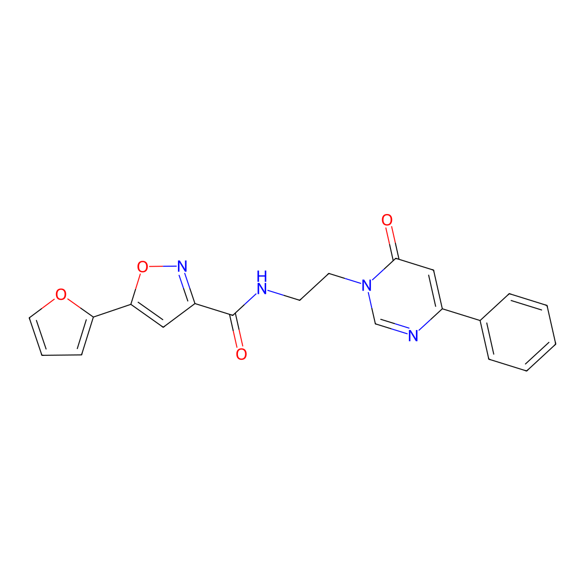 5-(furan-2-yl)-N-(2-(6-oxo-4-phenylpyrimidin-1(6H)-yl)ethyl)isoxazole-3-carboxamide molecular structure, CAS 1334375-48-2