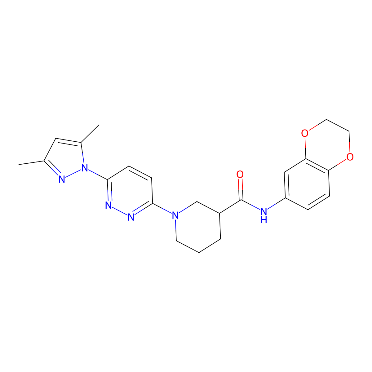 N-(2,3-dihydrobenzo[b][1,4]dioxin-6-yl)-1-(6-(3,5-dimethyl-1H-pyrazol-1-yl)pyridazin-3-yl)piperidine-3-carboxamide molecular structure, CAS 1334375-49-3