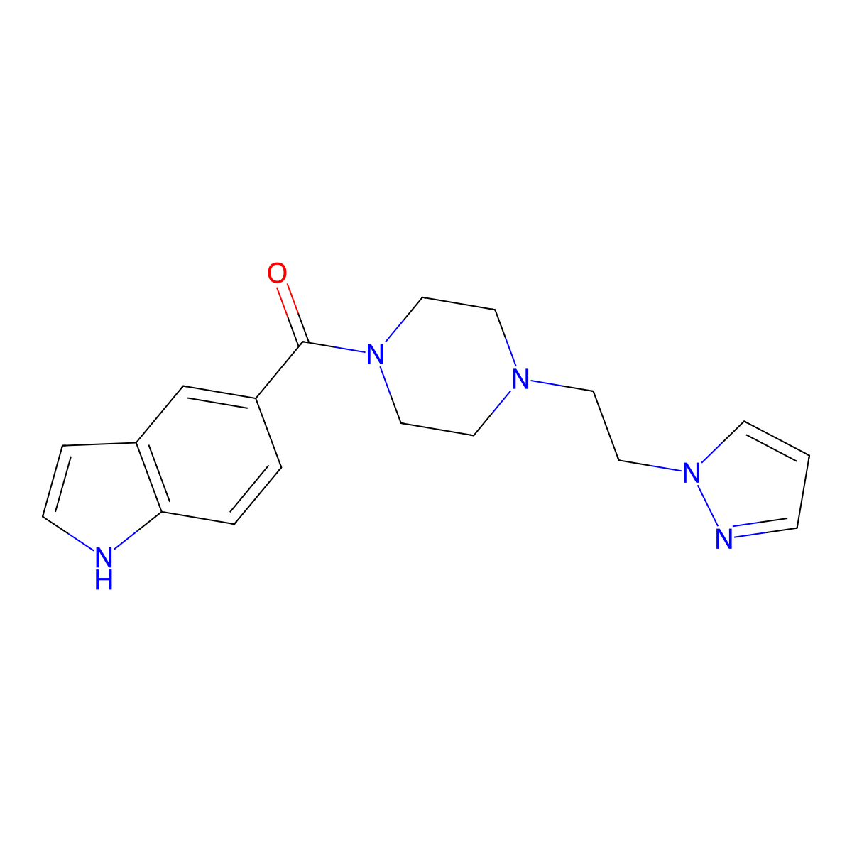(4-(2-(1H-pyrazol-1-yl)ethyl)piperazin-1-yl)(1H-indol-5-yl)methanone molecular structure, CAS 1334375-59-5